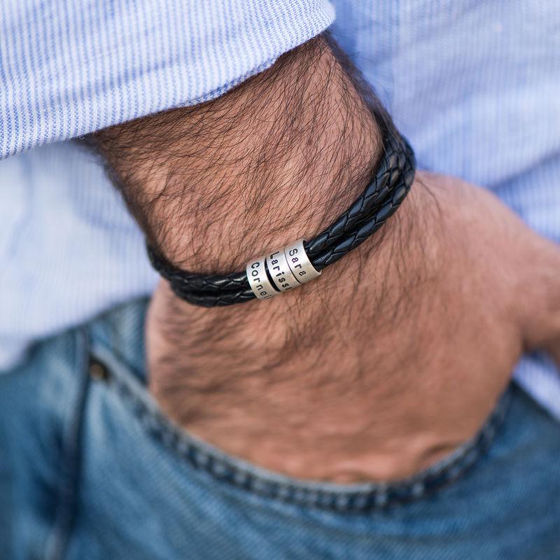 Bracelet Homme en Cuir Noir – Personnalisable avec Finitions en Argent ou Or